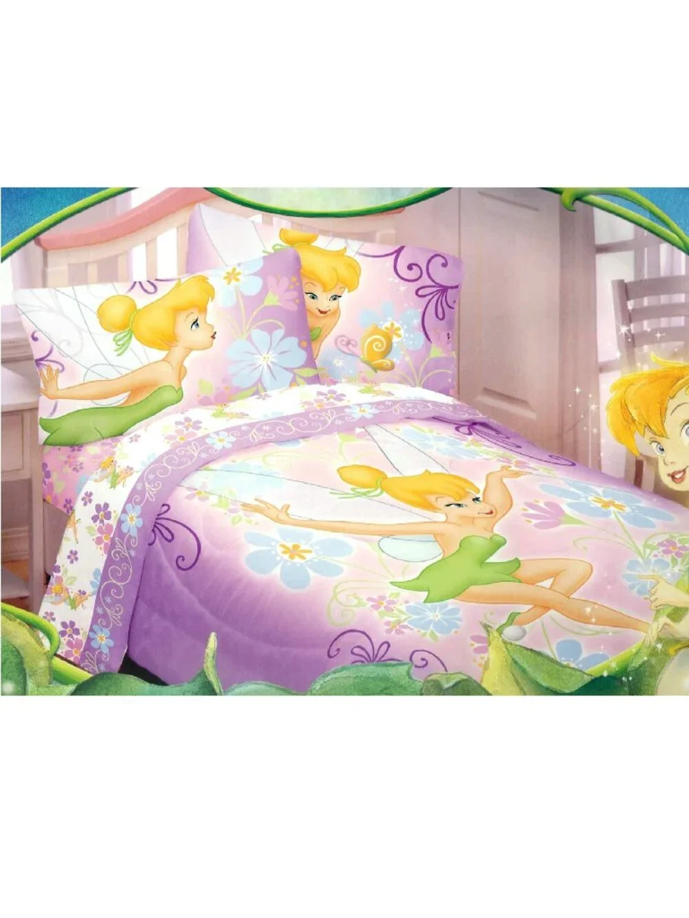 NEW~TWIN Comforter Sheet set~vtg DISNEY PRINCESS~FAIRIES TINKERBELL~cotton rich